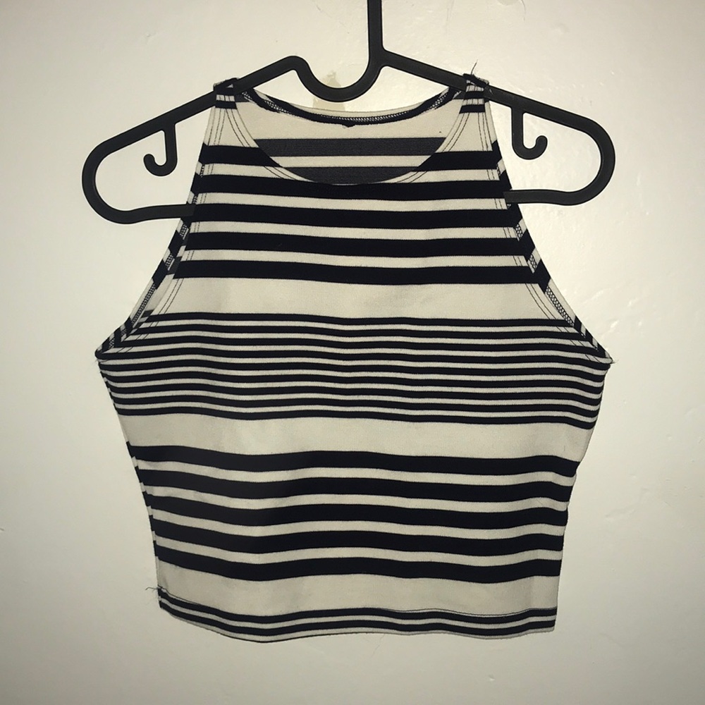 American Apparel Navy Blue/White Striped Crop Top